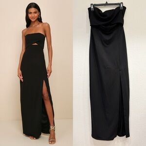 NWOT Lulus Extravagant Persona Black Strapless Cutout Column Maxi Dress